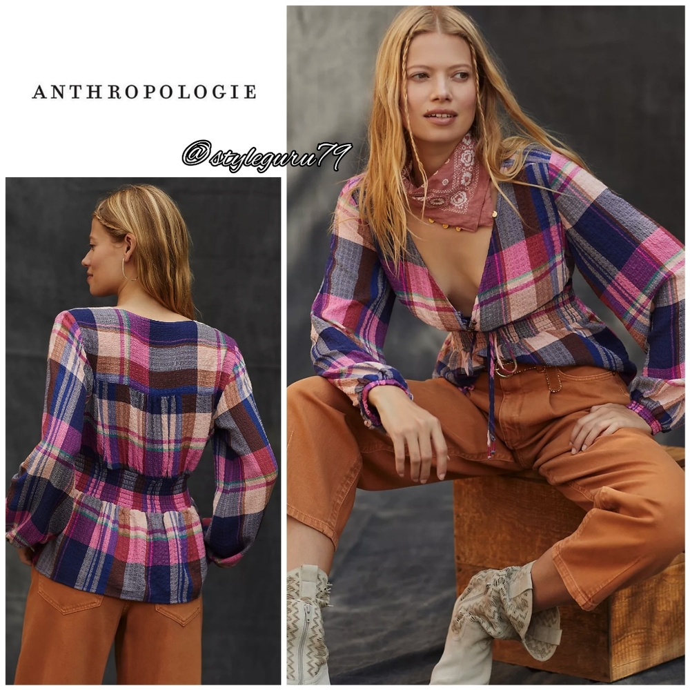 Anthropologie, Pilcro Plaid Deep-V Blouse